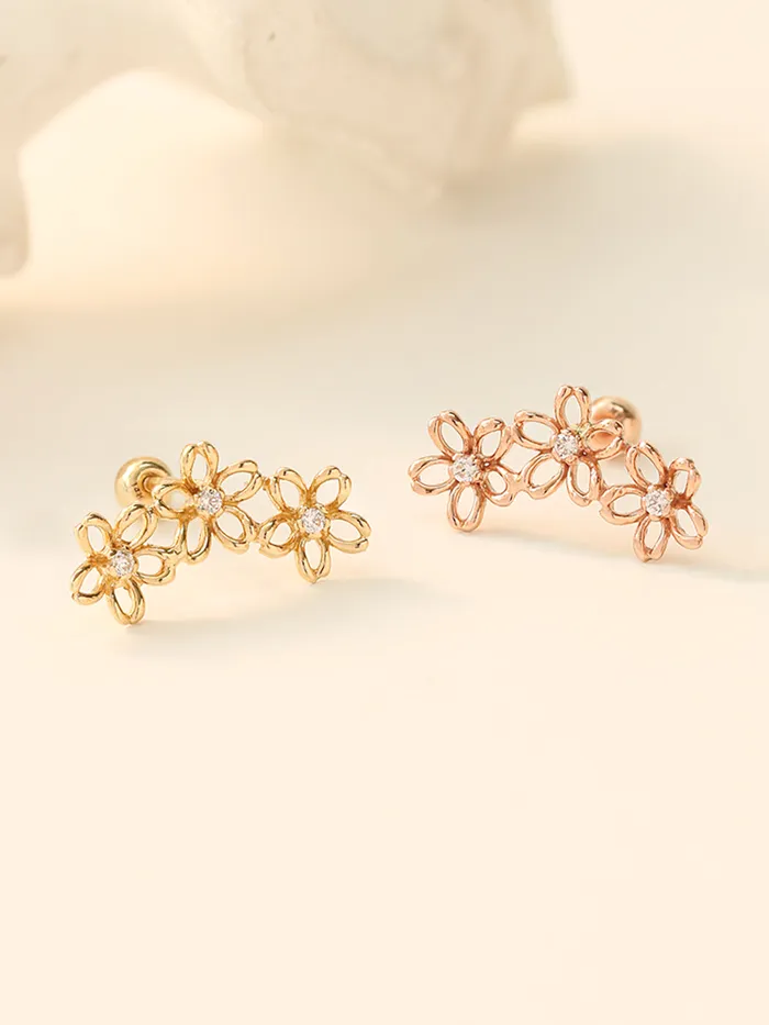 14K Gold Triple Petals Cartilage Earring 20G18G16G MinimalBijoux Earrings