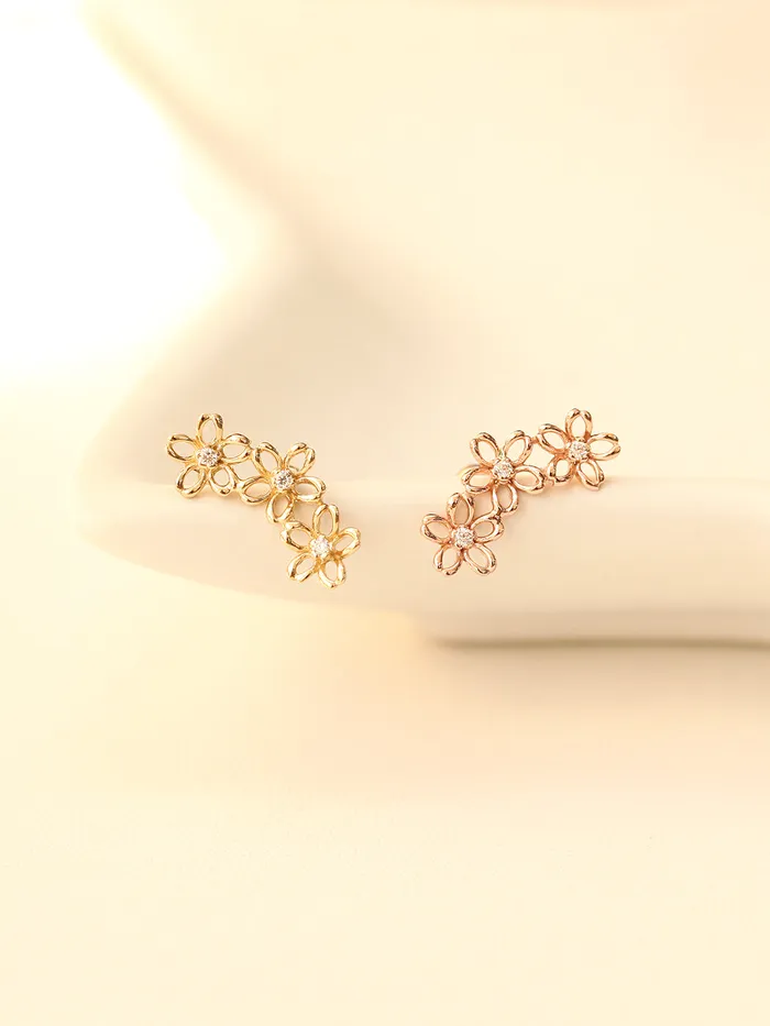 14K Gold Triple Petals Cartilage Earring 20G18G16G MinimalBijoux Earrings