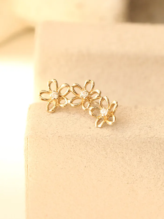 14K Gold Triple Petals Cartilage Earring 20G18G16G MinimalBijoux Earrings