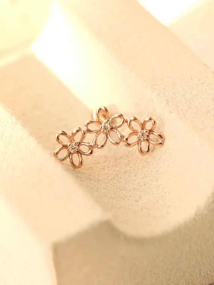 14K Gold Triple Petals Cartilage Earring 20G18G16G MinimalBijoux Earrings