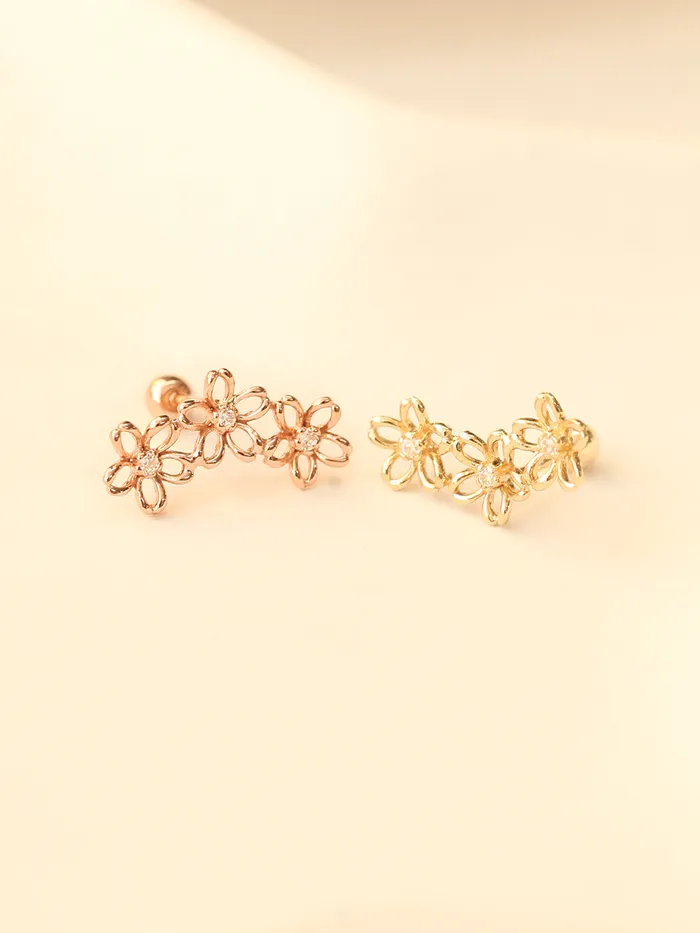 14K Gold Triple Petals Cartilage Earring 20G18G16G MinimalBijoux Earrings