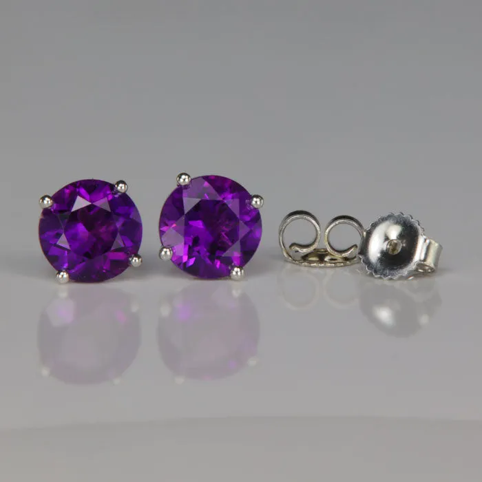 14K White Gold Round Brilliant Cut Amethyst Stud Earrings 176 Carats Moriartys Gem Art Earrings 14K White Gold Round Brilliant Cut Amethyst Stud Earrings 176 Carats Moriartys Gem Art Earrings
