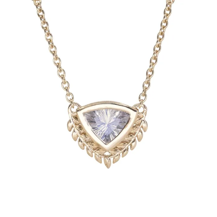 Dudley Blauwet Gems Necklaces 212ct Fancy Untreated Trillion White Sapphire Vine Frame Necklace in 14k Yellow Gold
