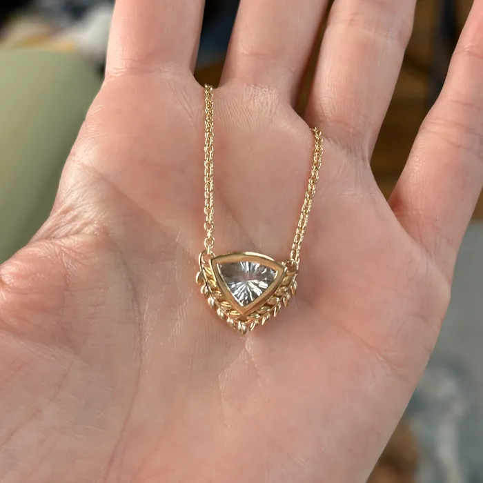 Dudley Blauwet Gems Necklaces 212ct Fancy Untreated Trillion White Sapphire Vine Frame Necklace in 14k Yellow Gold