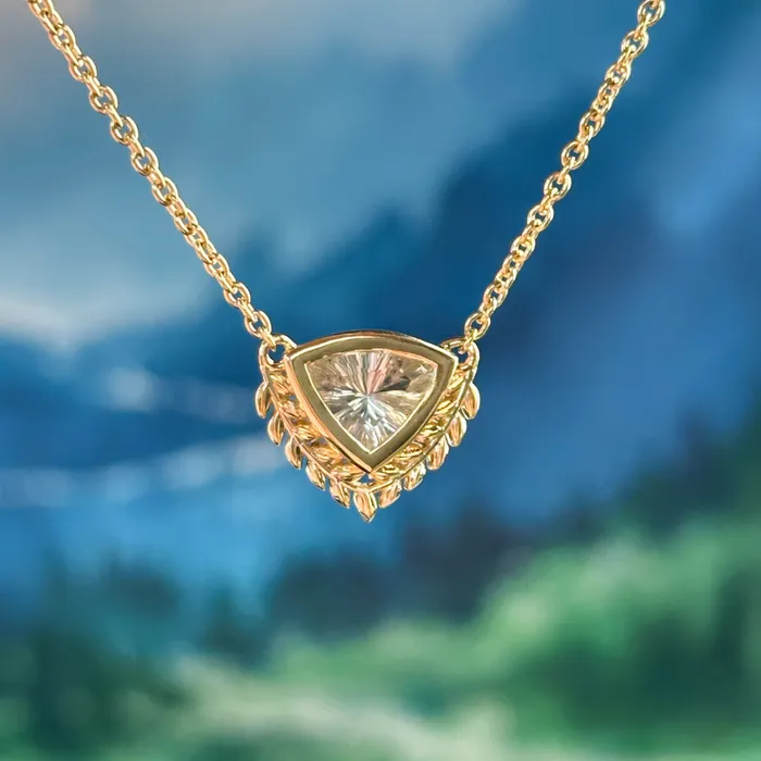Dudley Blauwet Gems Necklaces 212ct Fancy Untreated Trillion White Sapphire Vine Frame Necklace in 14k Yellow Gold