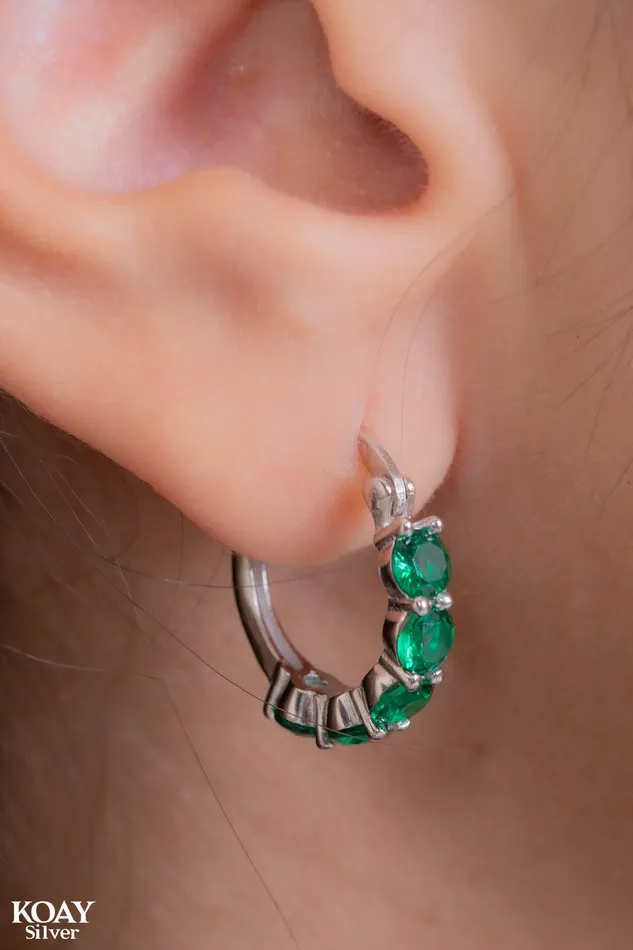 Earrings KOAY Silver Store Green Zircons Hoop Earrings KOAY Silver Store Green Zircons Hoop