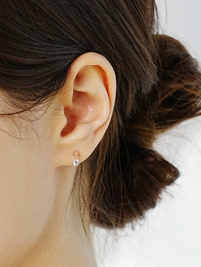 MinimalBijoux Earrings 14K Gold Crystal Cubic Drop Cartilage Earring 20G