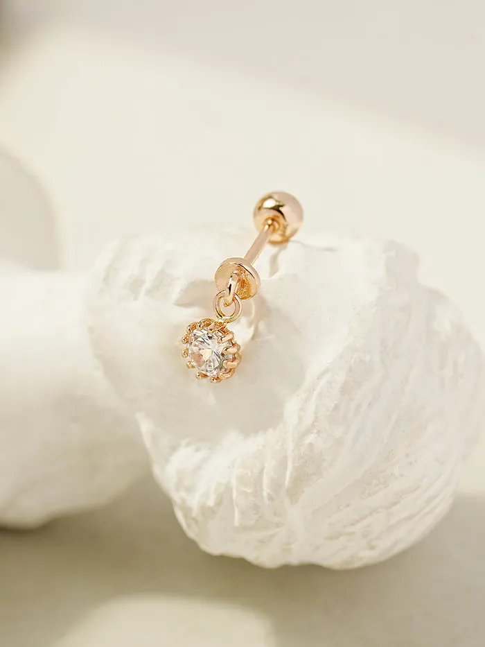 MinimalBijoux Earrings 14K Gold Crystal Cubic Drop Cartilage Earring 20G