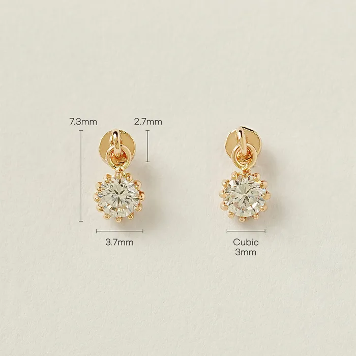 MinimalBijoux Earrings 14K Gold Crystal Cubic Drop Cartilage Earring 20G