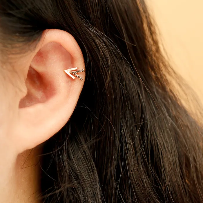 MinimalBijoux Earrings 14K Gold Edge Double V Shape Cartilage Earring 18G16G