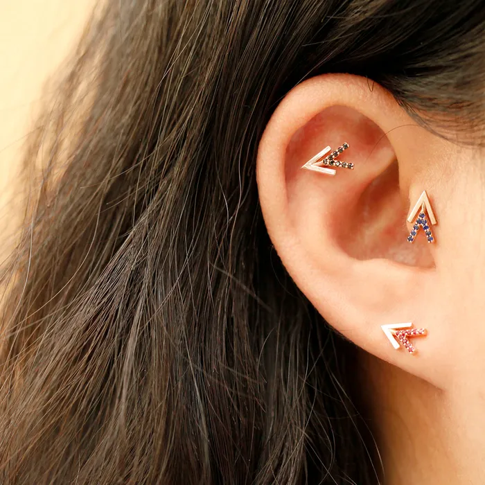 MinimalBijoux Earrings 14K Gold Edge Double V Shape Cartilage Earring 18G16G