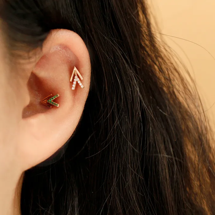 MinimalBijoux Earrings 14K Gold Edge Double V Shape Cartilage Earring 18G16G