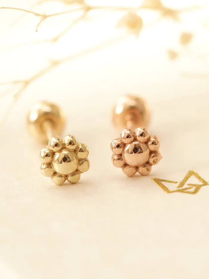 MinimalBijoux Earrings 14K Gold Mini Ball Flower Cartilage Earring 20G