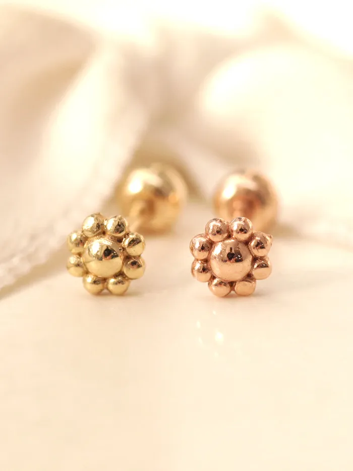MinimalBijoux Earrings 14K Gold Mini Ball Flower Cartilage Earring 20G