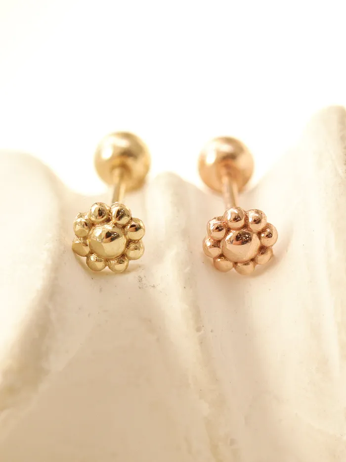 MinimalBijoux Earrings 14K Gold Mini Ball Flower Cartilage Earring 20G