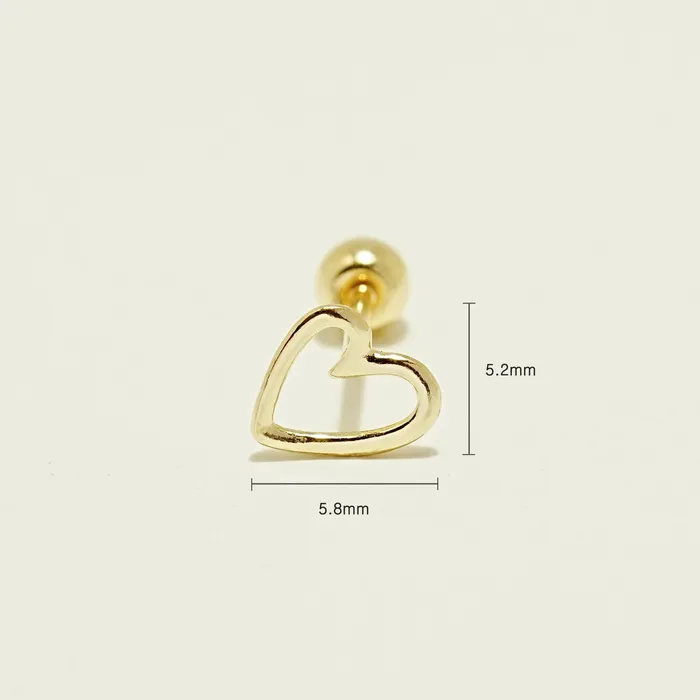 MinimalBijoux Earrings 14K Gold Oval Heart Cartilage Earring 20G