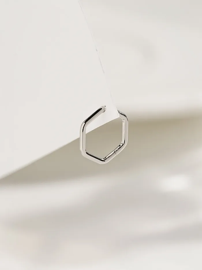MinimalBijoux Earrings Simple Hexagon Lane Cartilage Ear Hoop Piercing 16G