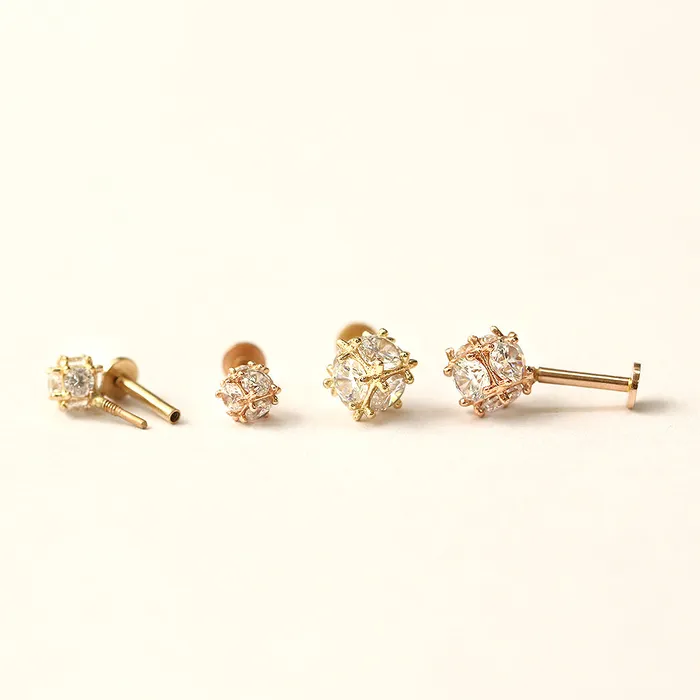 MinimalBijoux PreStyled Sets 14K Gold Crystal Ball Internally Threaded Labret Piercing 18G16G