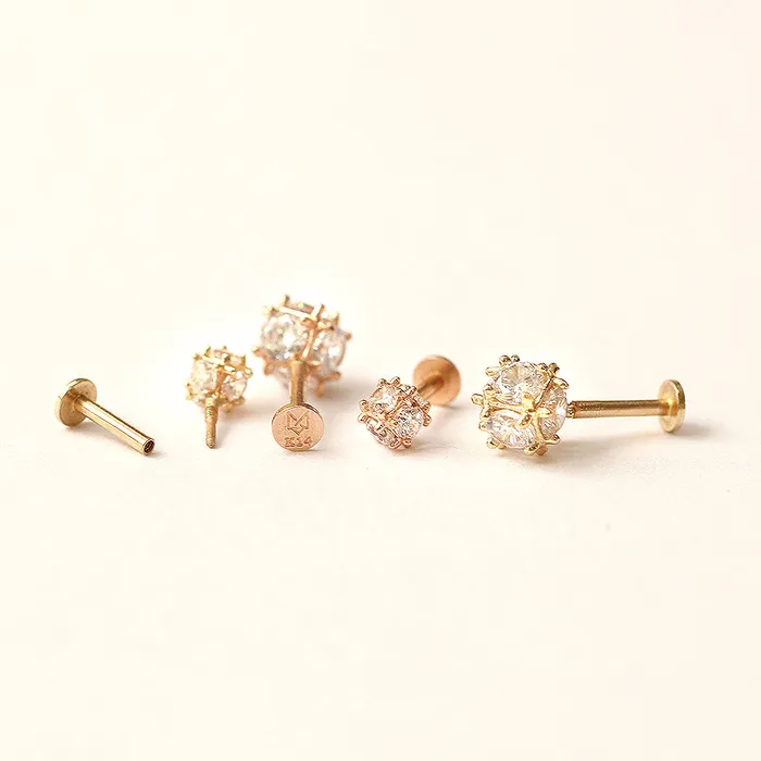 MinimalBijoux PreStyled Sets 14K Gold Crystal Ball Internally Threaded Labret Piercing 18G16G