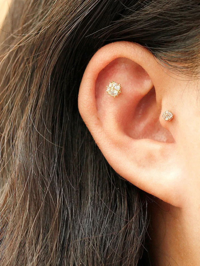 MinimalBijoux PreStyled Sets 14K Gold Crystal Ball Internally Threaded Labret Piercing 18G16G