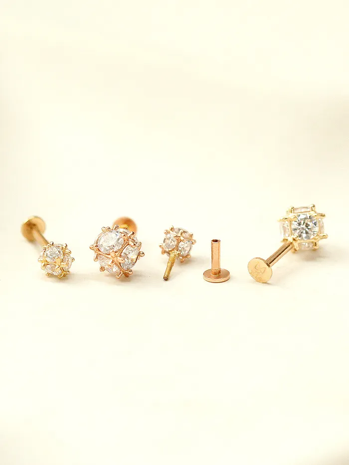 MinimalBijoux PreStyled Sets 14K Gold Crystal Ball Internally Threaded Labret Piercing 18G16G