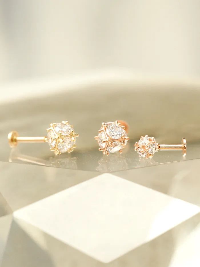 MinimalBijoux PreStyled Sets 14K Gold Crystal Ball Internally Threaded Labret Piercing 18G16G