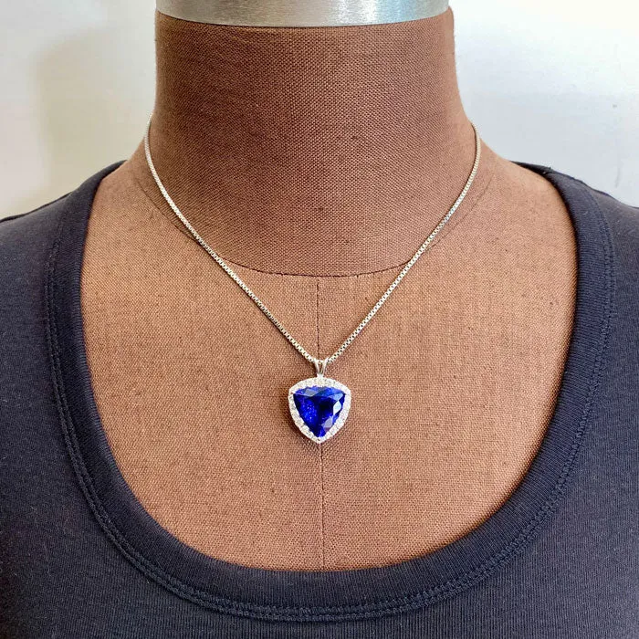 ON HOLD JK 14K White Gold Trilliant Tanzanite And Diamond Pendant By Steve Moriarty 1418 Carats Moriartys Gem Art Necklaces