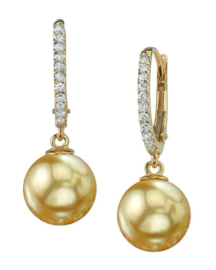 SPT Earrings Golden South Sea Pearl Diamond Metropolis Dangle Earrings
