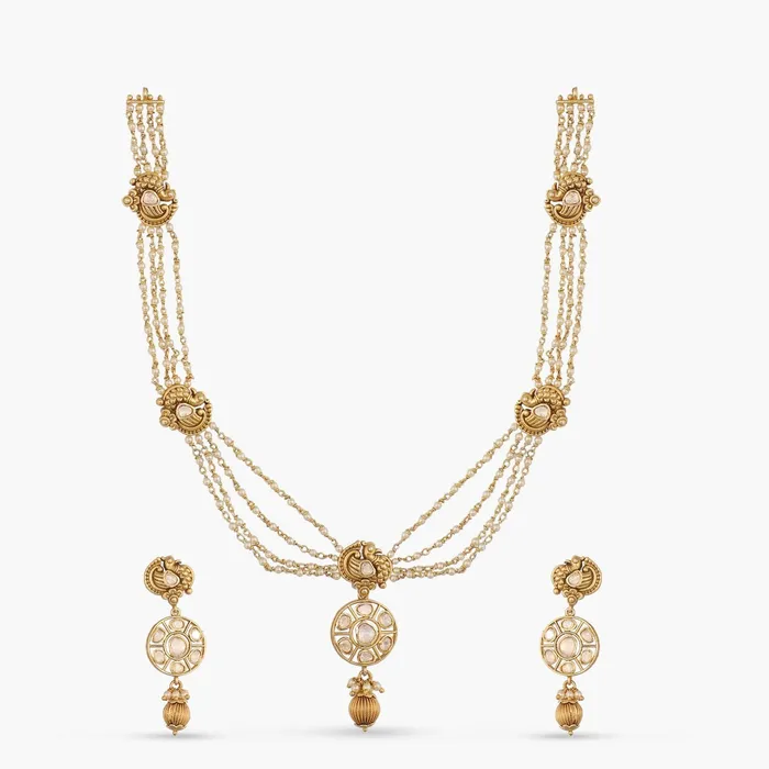 Ada Moissanite Pearl Tassel Silver Necklace Set SILVER Necklaces