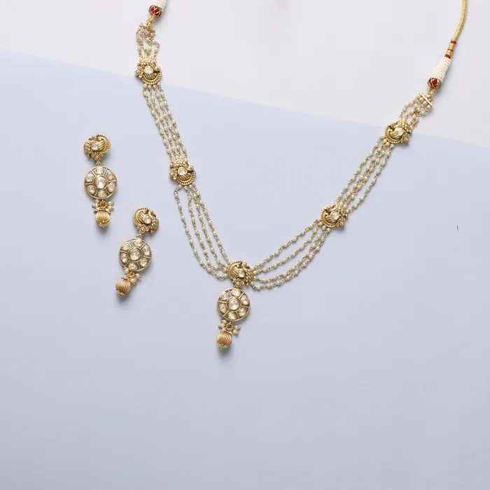 Ada Moissanite Pearl Tassel Silver Necklace Set SILVER Necklaces