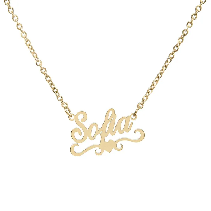 aiobo Heart Script Nameplate Necklaces
