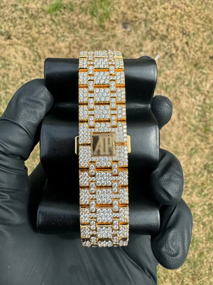 DripGawd Jewelry Watches Fully Iced Custom Moissanite AP Watch Baguette Dial