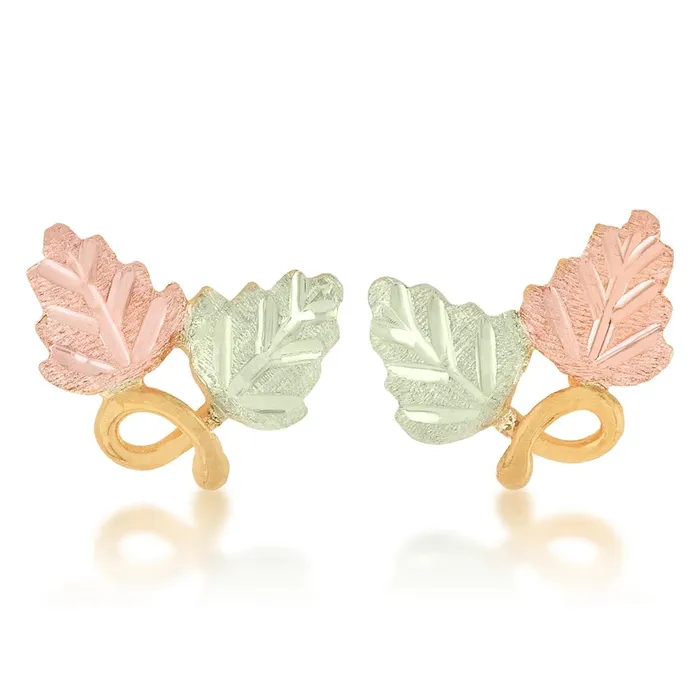 Earrings Black Hills Gold Pink Green Leaf Earrings in 10K Yellow Gold TR Jewelry Concepts
