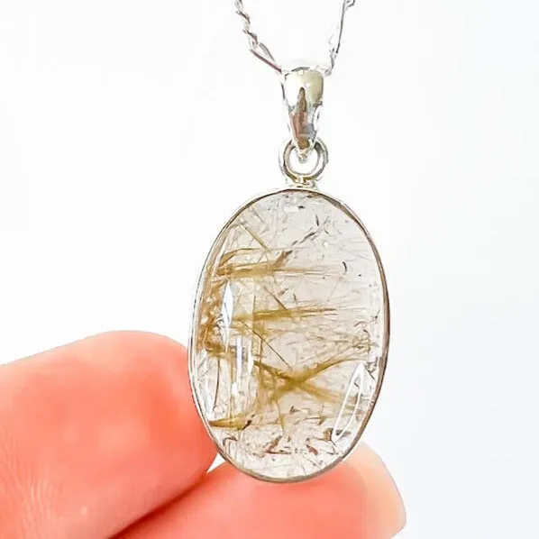 Magic Crystals Necklaces Golden Rutilated Quartz Sterling Silver Necklace