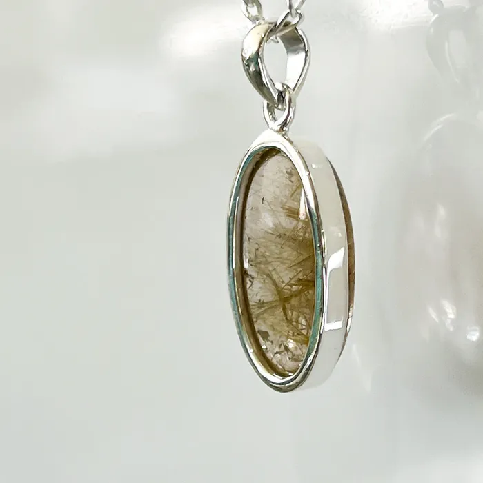 Magic Crystals Necklaces Golden Rutilated Quartz Sterling Silver Necklace