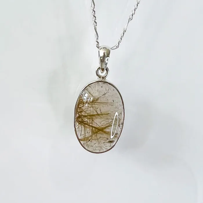 Magic Crystals Necklaces Golden Rutilated Quartz Sterling Silver Necklace