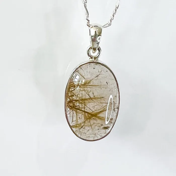 Magic Crystals Necklaces Golden Rutilated Quartz Sterling Silver Necklace
