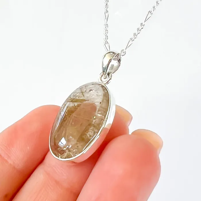 Magic Crystals Necklaces Golden Rutilated Quartz Sterling Silver Necklace
