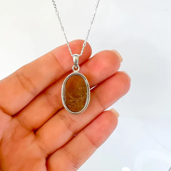 Magic Crystals Necklaces Golden Rutilated Quartz Sterling Silver Necklace