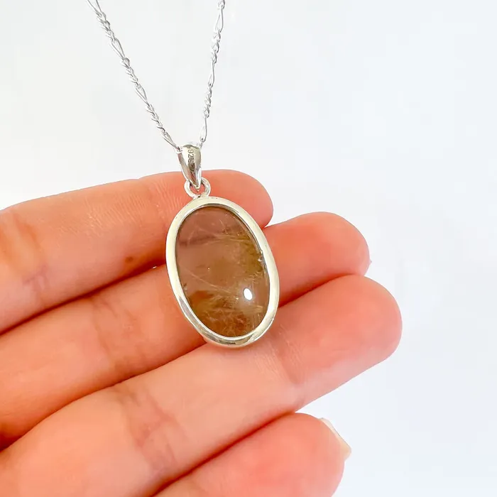 Magic Crystals Necklaces Golden Rutilated Quartz Sterling Silver Necklace