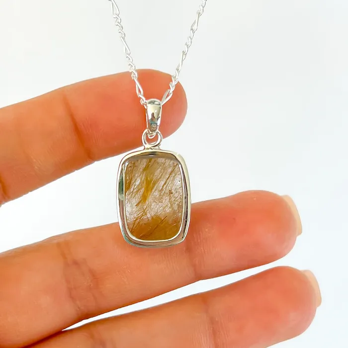 Magic Crystals Necklaces Golden Rutilated Quartz Sterling Silver Necklace