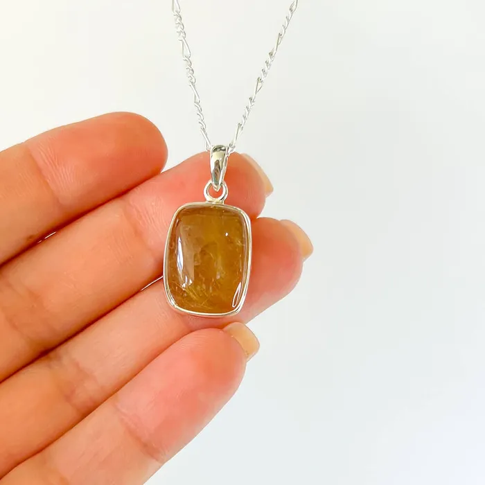 Magic Crystals Necklaces Golden Rutilated Quartz Sterling Silver Necklace