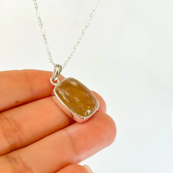 Magic Crystals Necklaces Golden Rutilated Quartz Sterling Silver Necklace