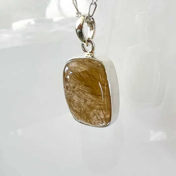 Magic Crystals Necklaces Golden Rutilated Quartz Sterling Silver Necklace