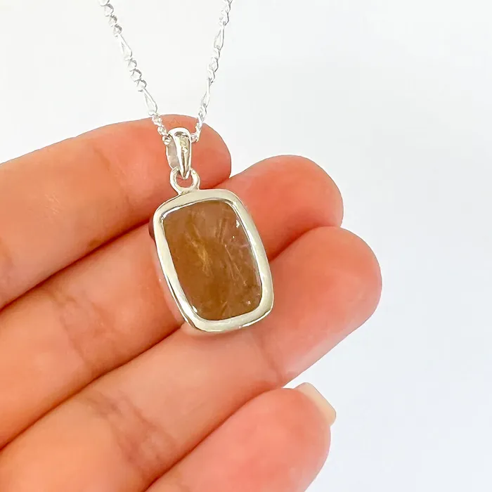 Magic Crystals Necklaces Golden Rutilated Quartz Sterling Silver Necklace