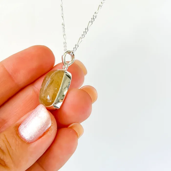 Magic Crystals Necklaces Golden Rutilated Quartz Sterling Silver Necklace