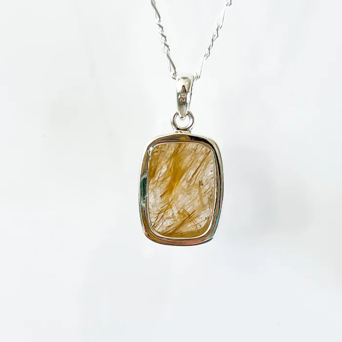 Magic Crystals Necklaces Golden Rutilated Quartz Sterling Silver Necklace