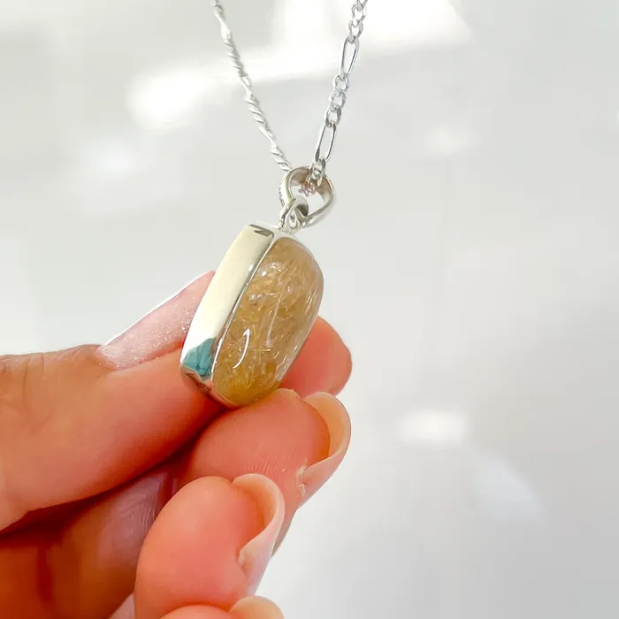 Magic Crystals Necklaces Golden Rutilated Quartz Sterling Silver Necklace