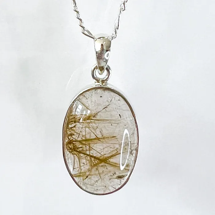 Magic Crystals Necklaces Golden Rutilated Quartz Sterling Silver Necklace