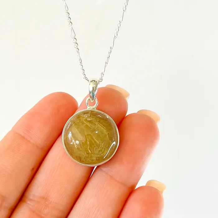 Magic Crystals Necklaces Golden Rutilated Quartz Sterling Silver Necklace